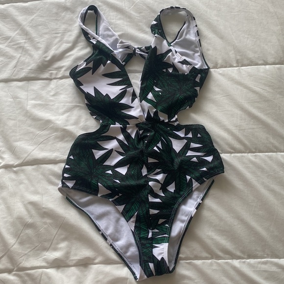 One Piece Palm Tree Cut Out Swim suit - Picture 3 of 4